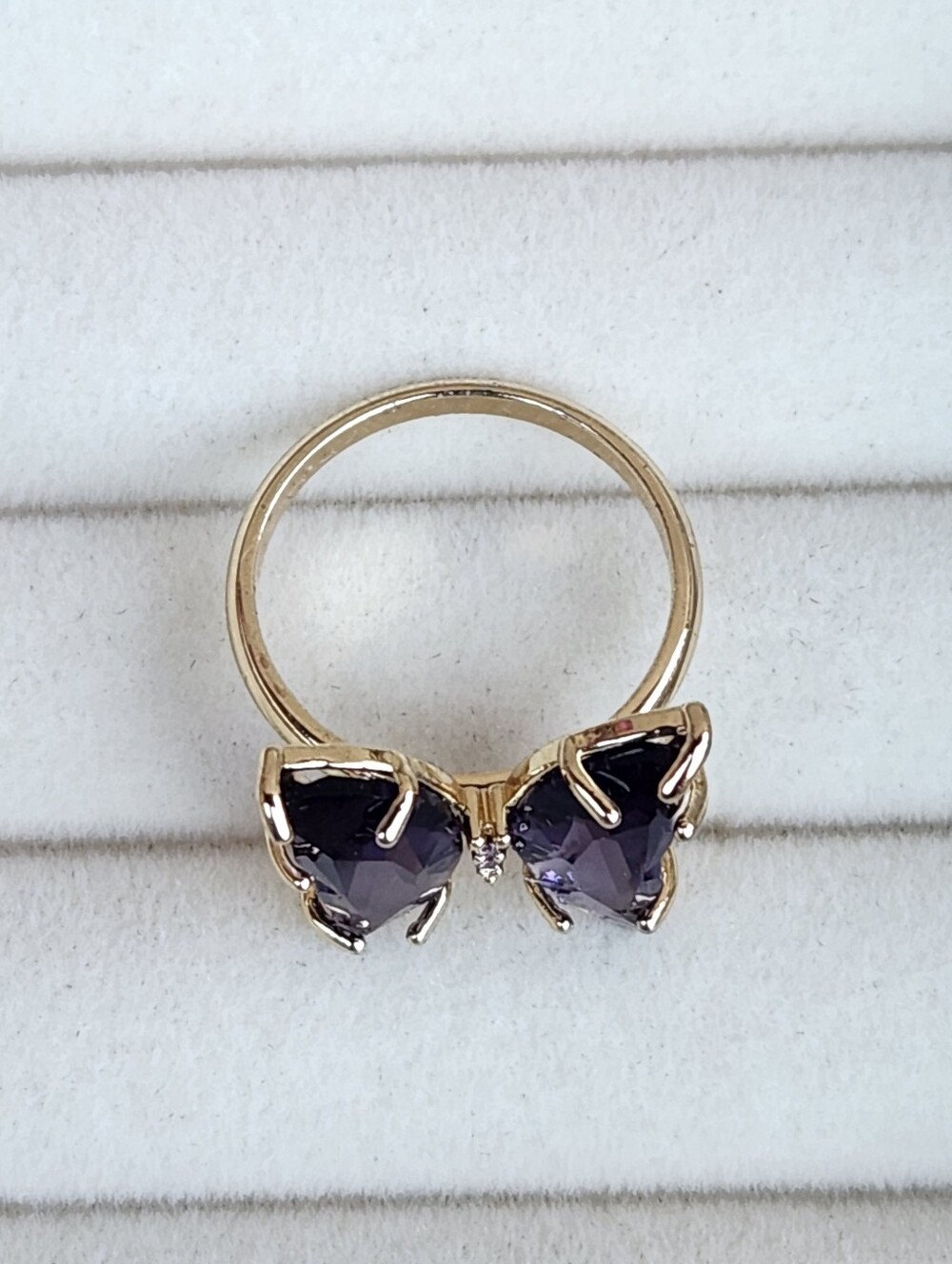 Purple Crystal Butterfly Statement Ring Gold Tone NWOT - Picture 3 of 5